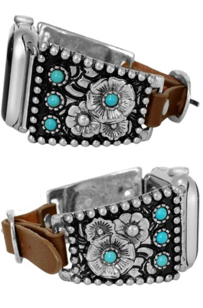 Western Apple Watch Band, Apple Watch Band, Silver and Turquoise Apple Watch Band