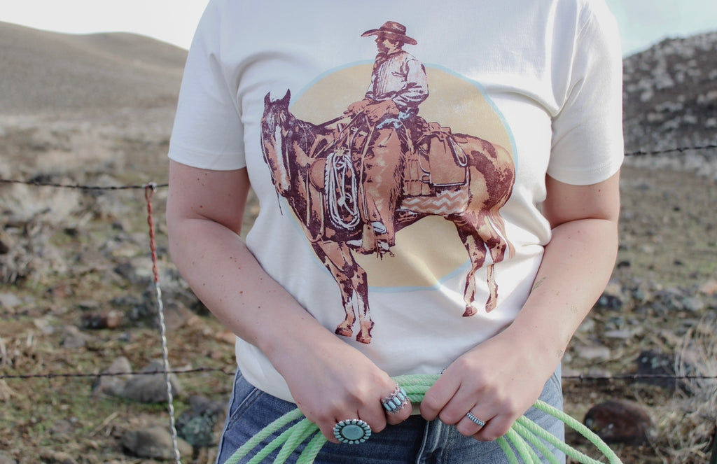 Western Tee, Western T-Shirt, Cowboy Tee, Cowboy T-Shirt, White T-Shirt